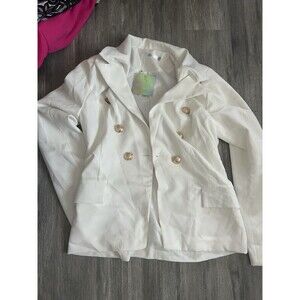 Missguided Women's White Double-Breasted Blazer Jacket Gold Buttons Size M